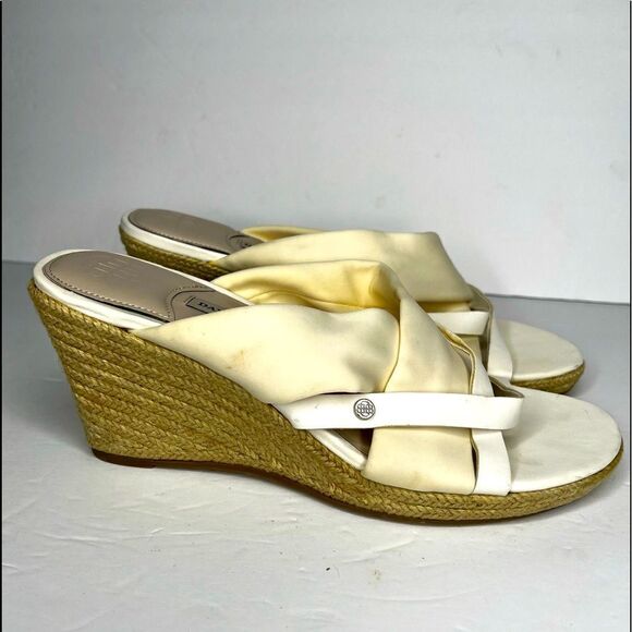 Dana Buchman Ivory/White Stretch Sandal Wedges With Jute Heel Women's Size 9.5 - Picture 1 of 9